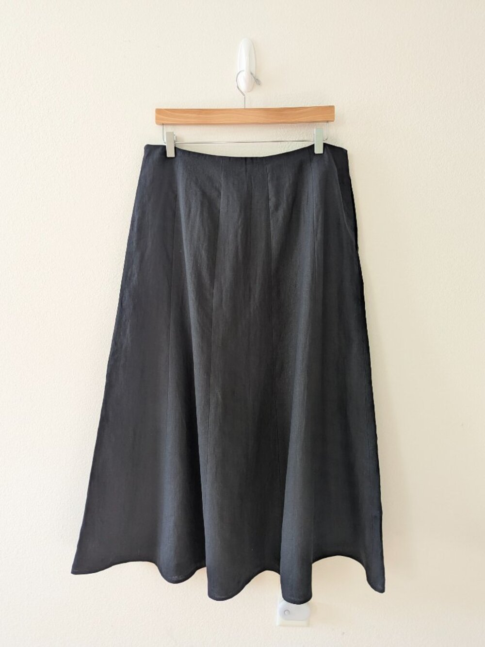 Boden Black Linen A-Line Midi Skirt Pockets US 12P - Picture 2 of 7